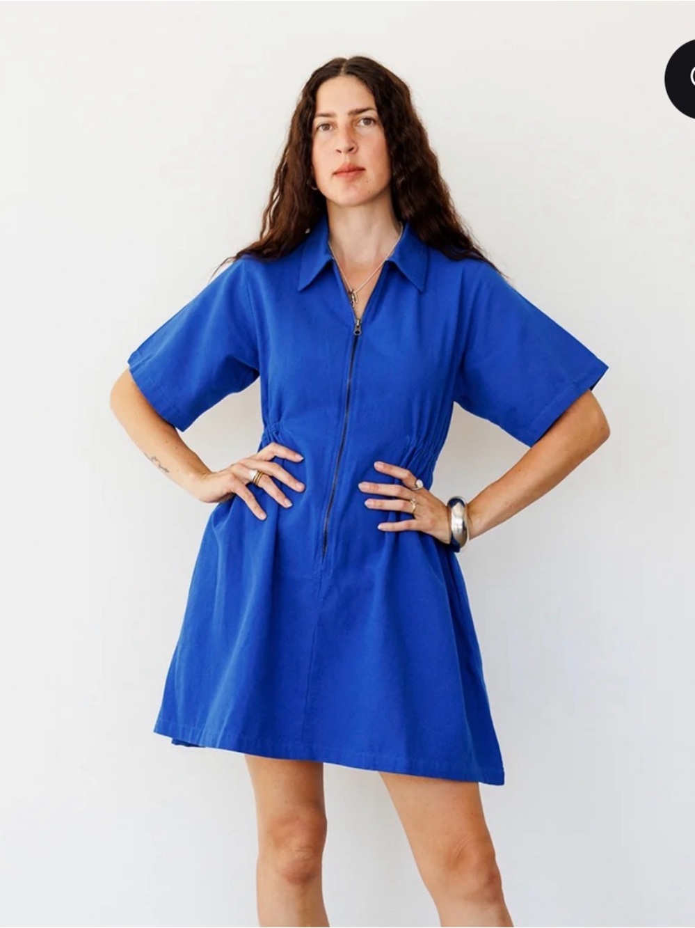 Noble Zip-Front Short Sleeve Coverup Dress in Cobalt Blue
